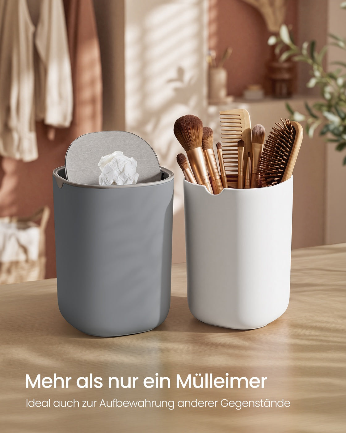 Tafelprullenbak - 1,5 Liter - Scharnierend Deksel - Roestvrij Staal - Grijs