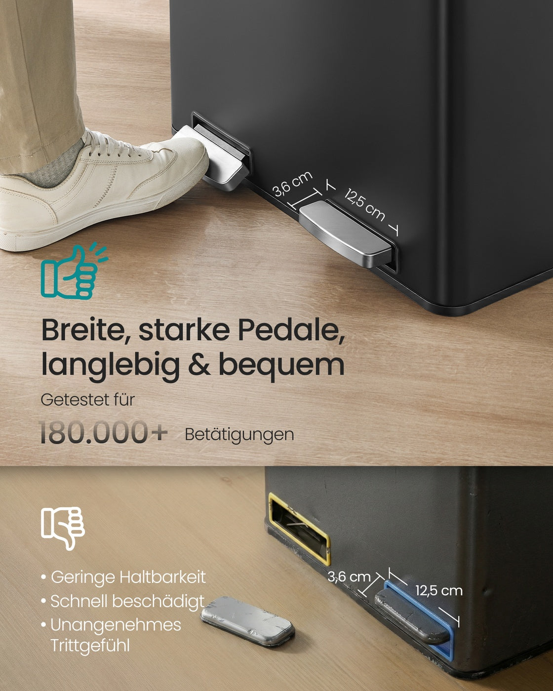 Afvalbak - 59,1 x 36,5 x 62,7 cm - 2 x 30 liter - Afvalscheidingssysteem met 2 compartimenten - Roestvrij staal - Zwart