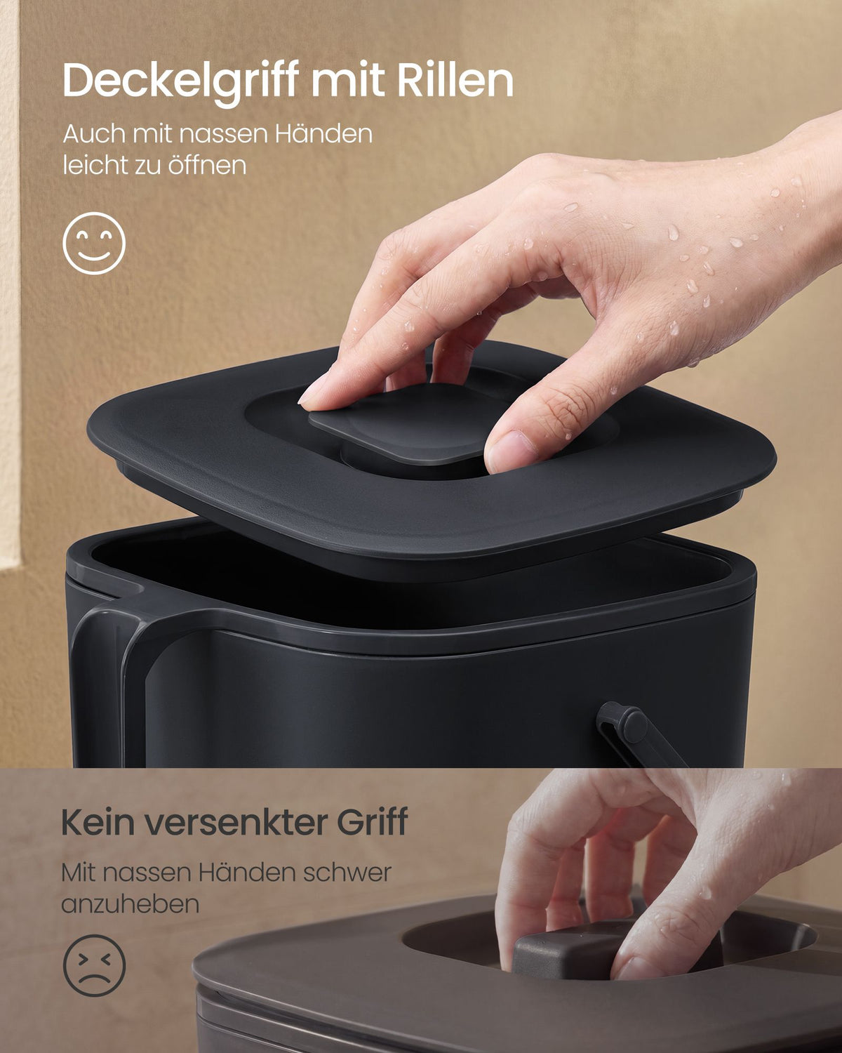 Gft-emmer - Geurdicht met Deksel en Handgreep - Zwart - 20 x 18,1 x 18 cm