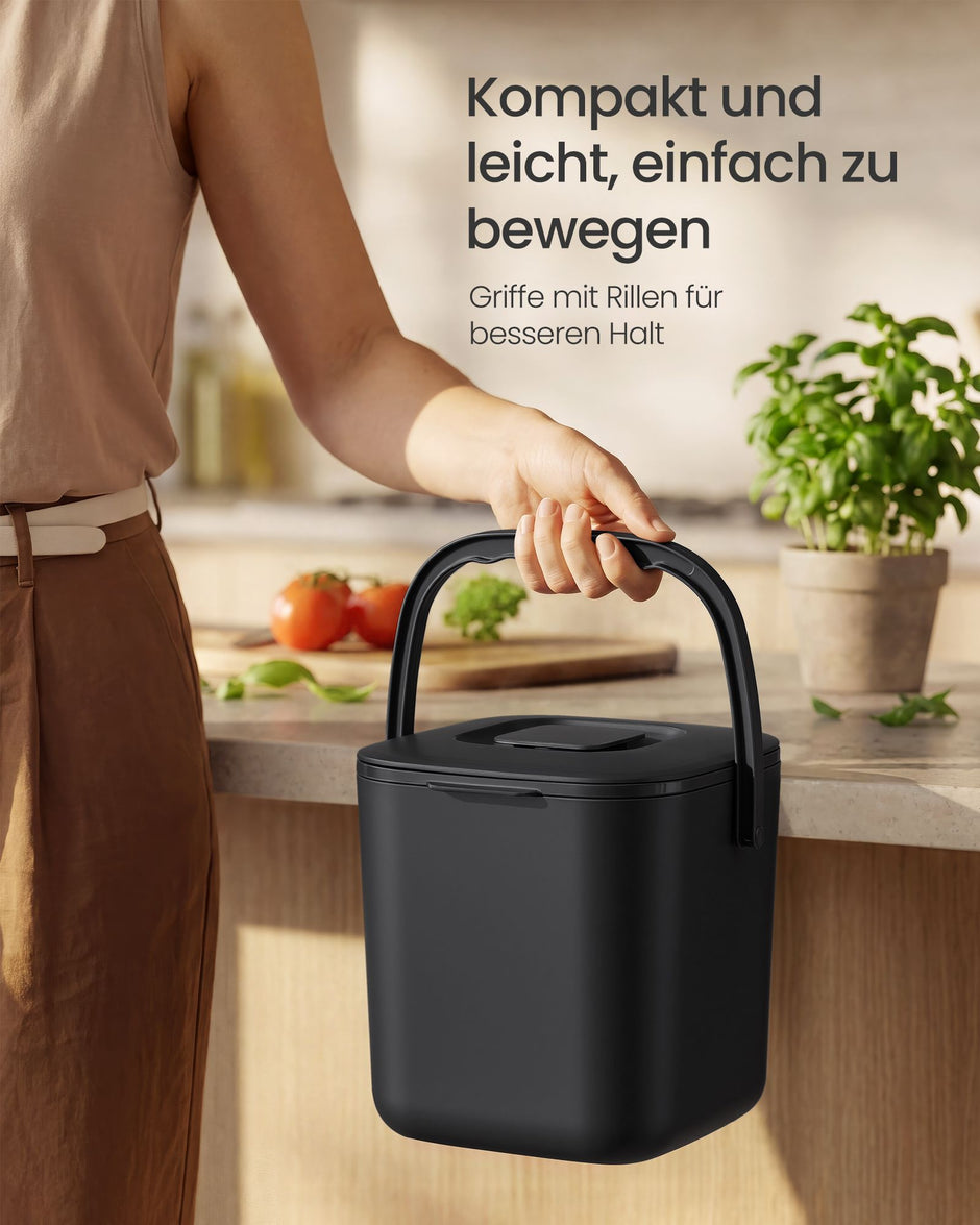 Gft-emmer - Geurdicht met Deksel en Handgreep - Zwart - 20 x 18,1 x 18 cm