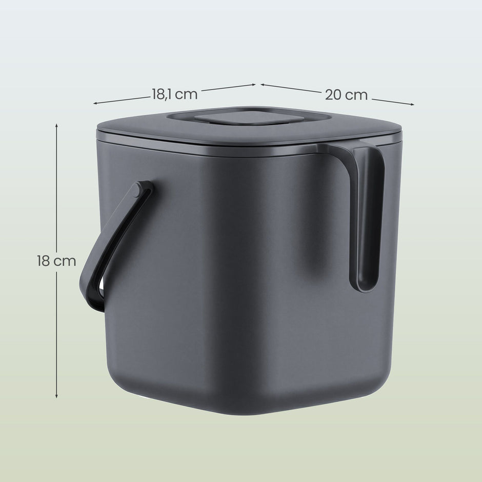 Gft-emmer - Geurdicht met Deksel en Handgreep - Grijs - 21 x 20 x 19,5 cm