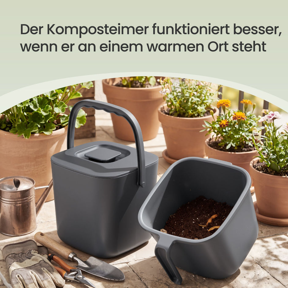 Gft-emmer - Geurdicht met Deksel en Handgreep - Grijs - 21 x 20 x 19,5 cm