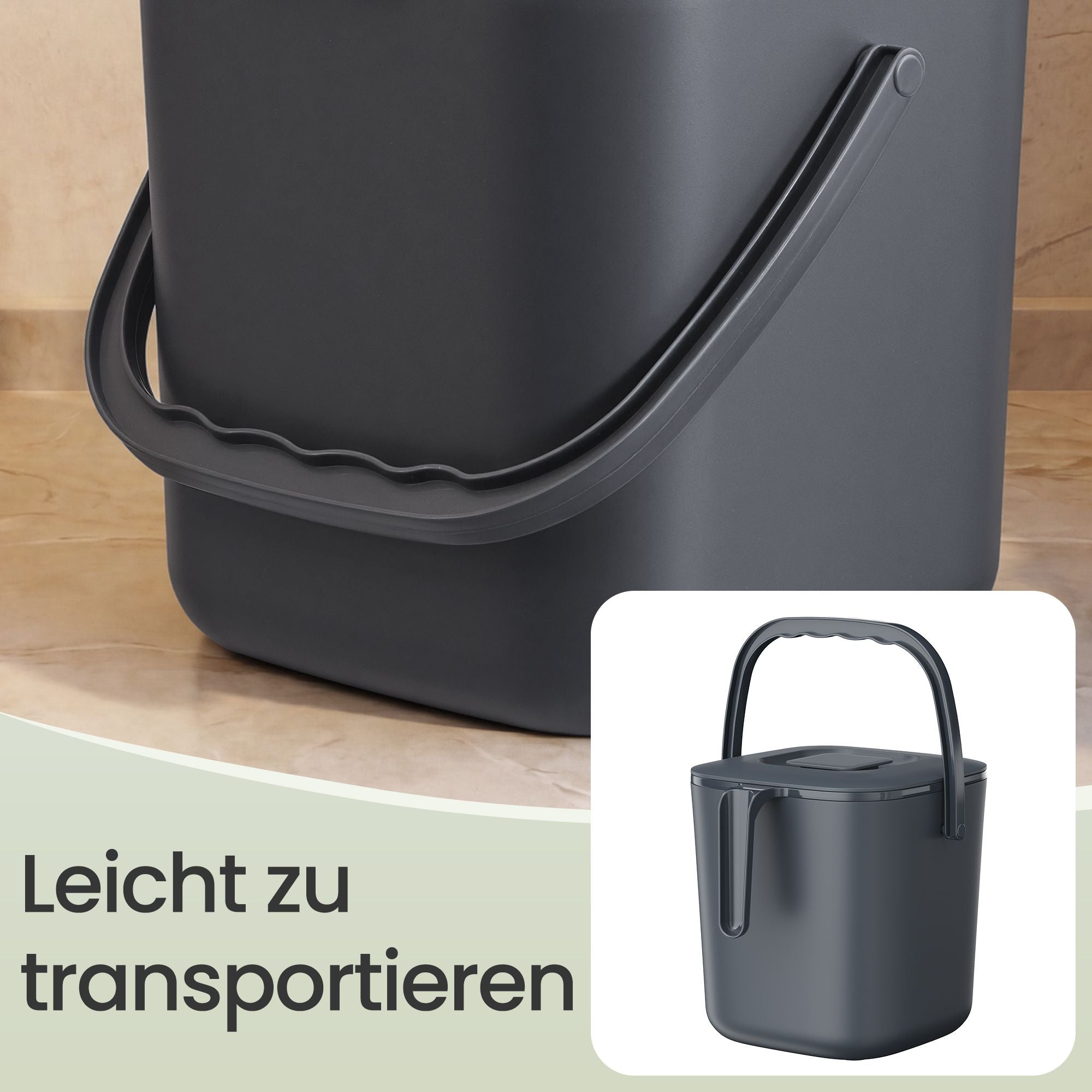 Gft-emmer - Geurdicht met Deksel en Handgreep - Grijs - 21 x 20 x 19,5 cm