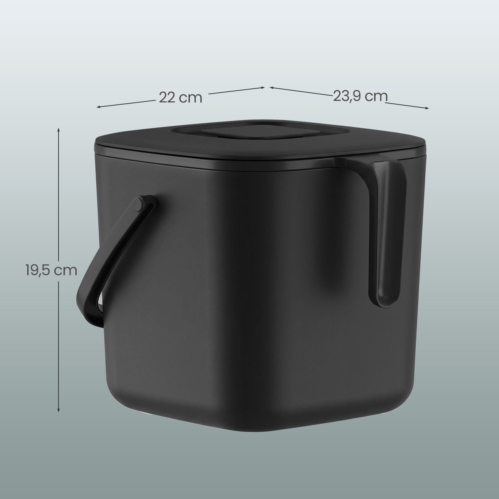 Gft-emmer - Geurdicht met Deksel en Handgreep - Zwart - 24 x 20 x 19,5 cm