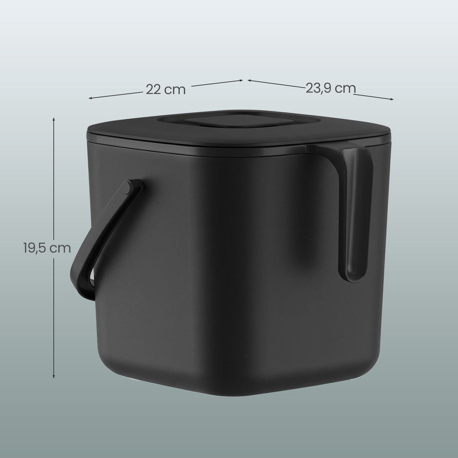 Gft-emmer - Geurdicht met Deksel en Handgreep - Zwart - 24 x 20 x 19,5 cm