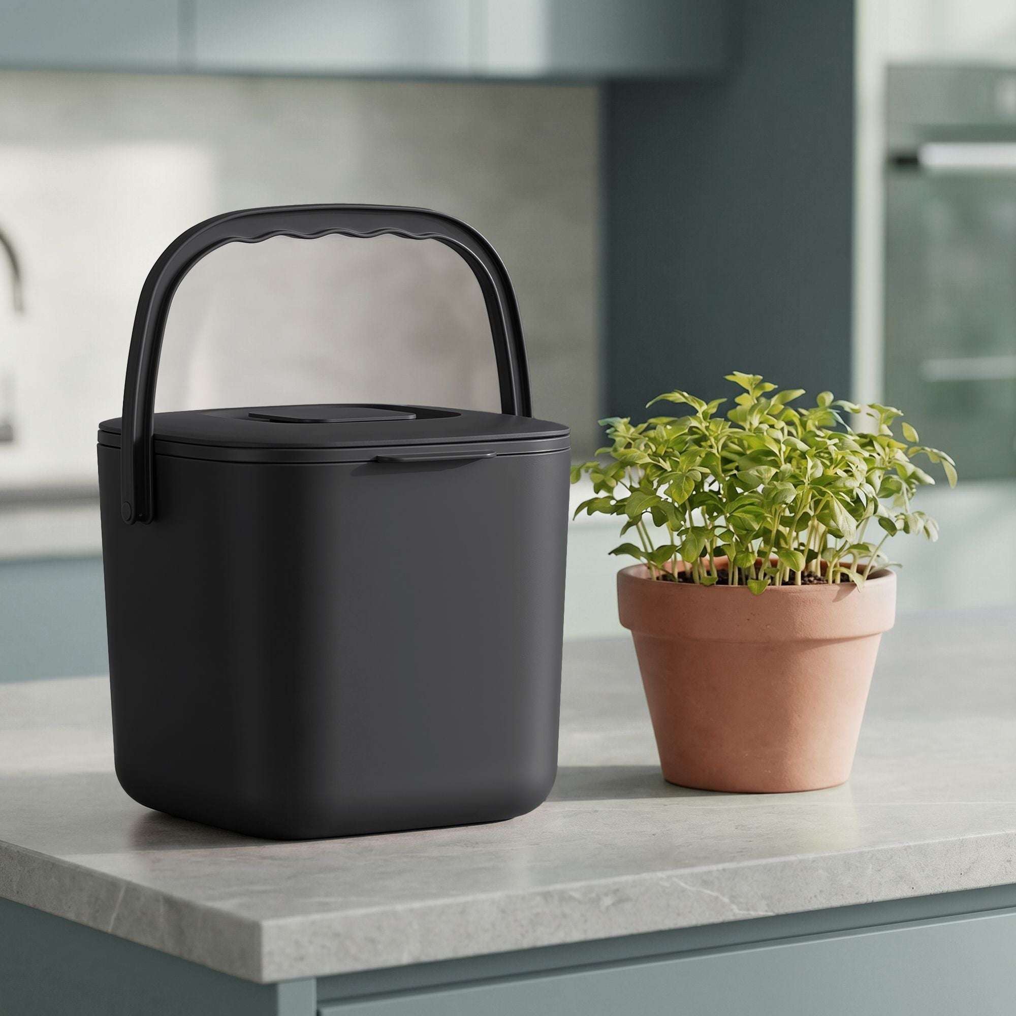 Gft-emmer - Geurdicht met Deksel en Handgreep - Zwart - 24 x 20 x 19,5 cm