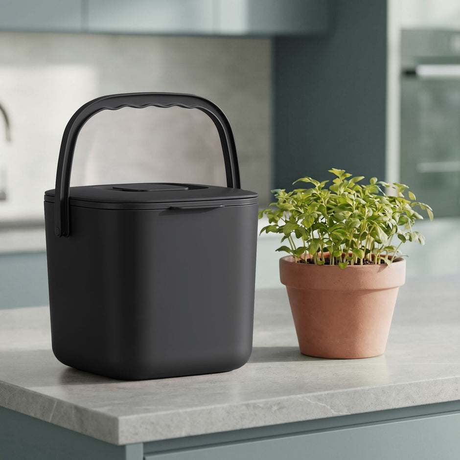 Gft-emmer - Geurdicht met Deksel en Handgreep - Zwart - 24 x 20 x 19,5 cm