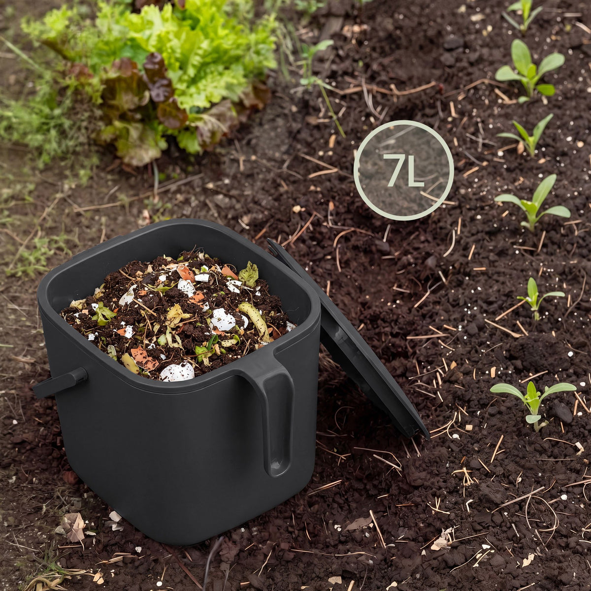 Gft-emmer - Geurdicht met Deksel en Handgreep - Zwart - 24 x 20 x 19,5 cm