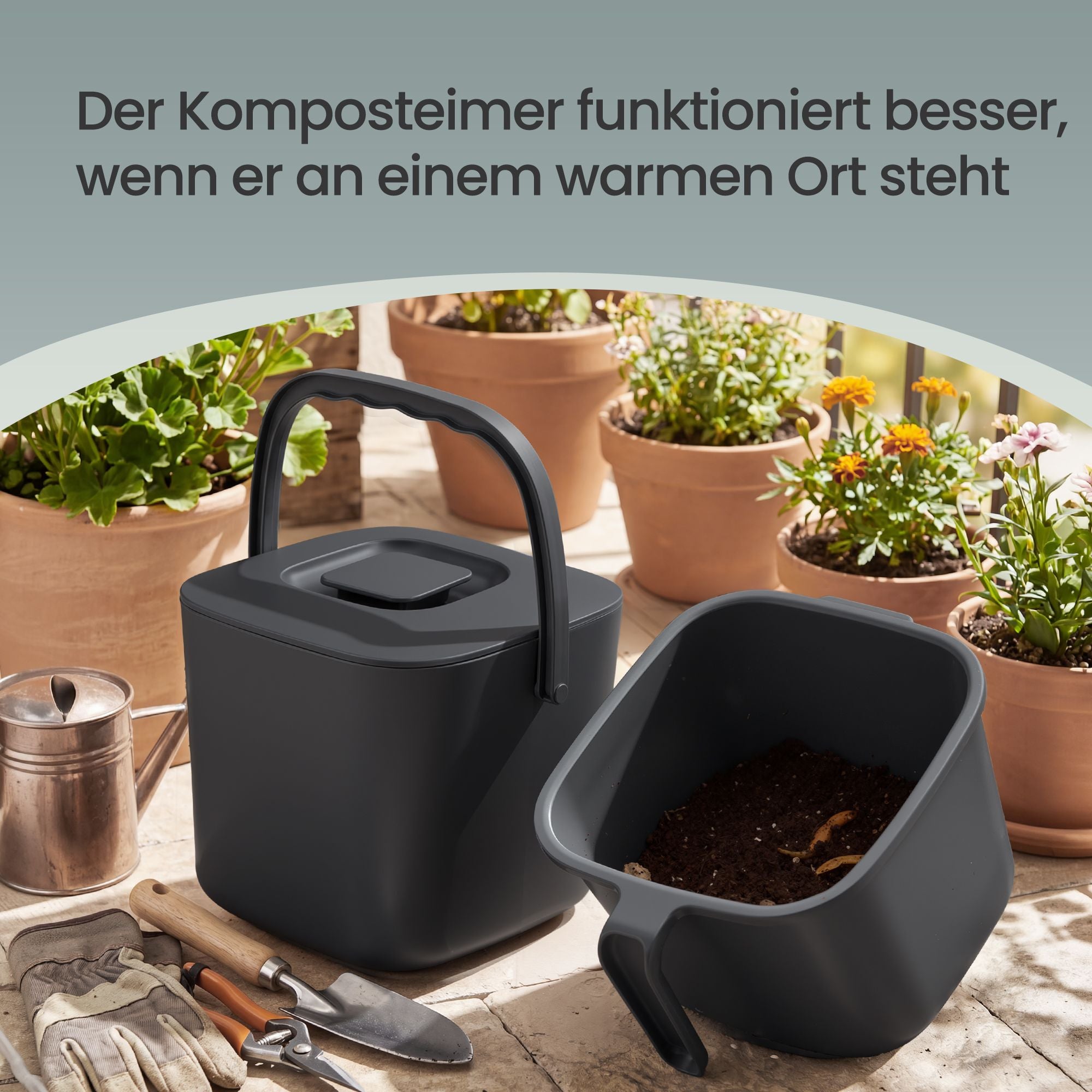 Gft-emmer - Geurdicht met Deksel en Handgreep - Zwart - 24 x 20 x 19,5 cm