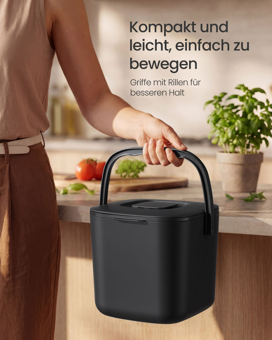 Gft-emmer - Geurdicht met Deksel en Handgreep - Zwart - 23,9 x 22 x 19,5 cm