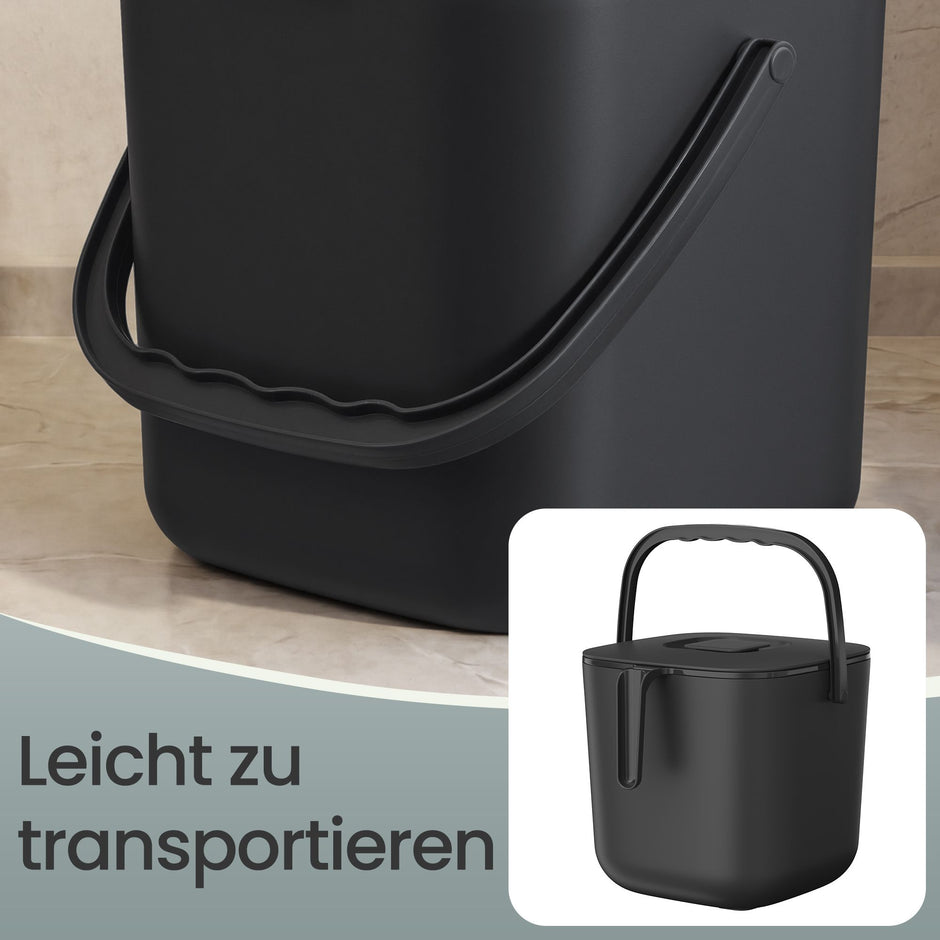 Gft-emmer - Geurdicht met Deksel en Handgreep - Zwart - 24 x 20 x 19,5 cm
