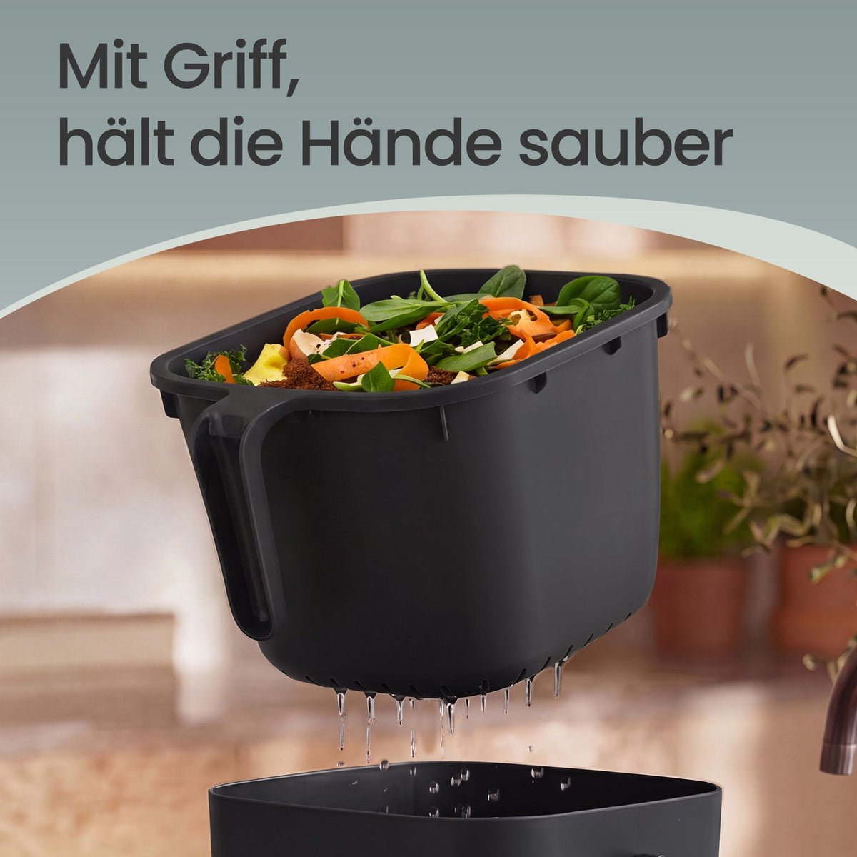 Gft-emmer - Geurdicht met Deksel en Handgreep - Zwart - 24 x 20 x 19,5 cm