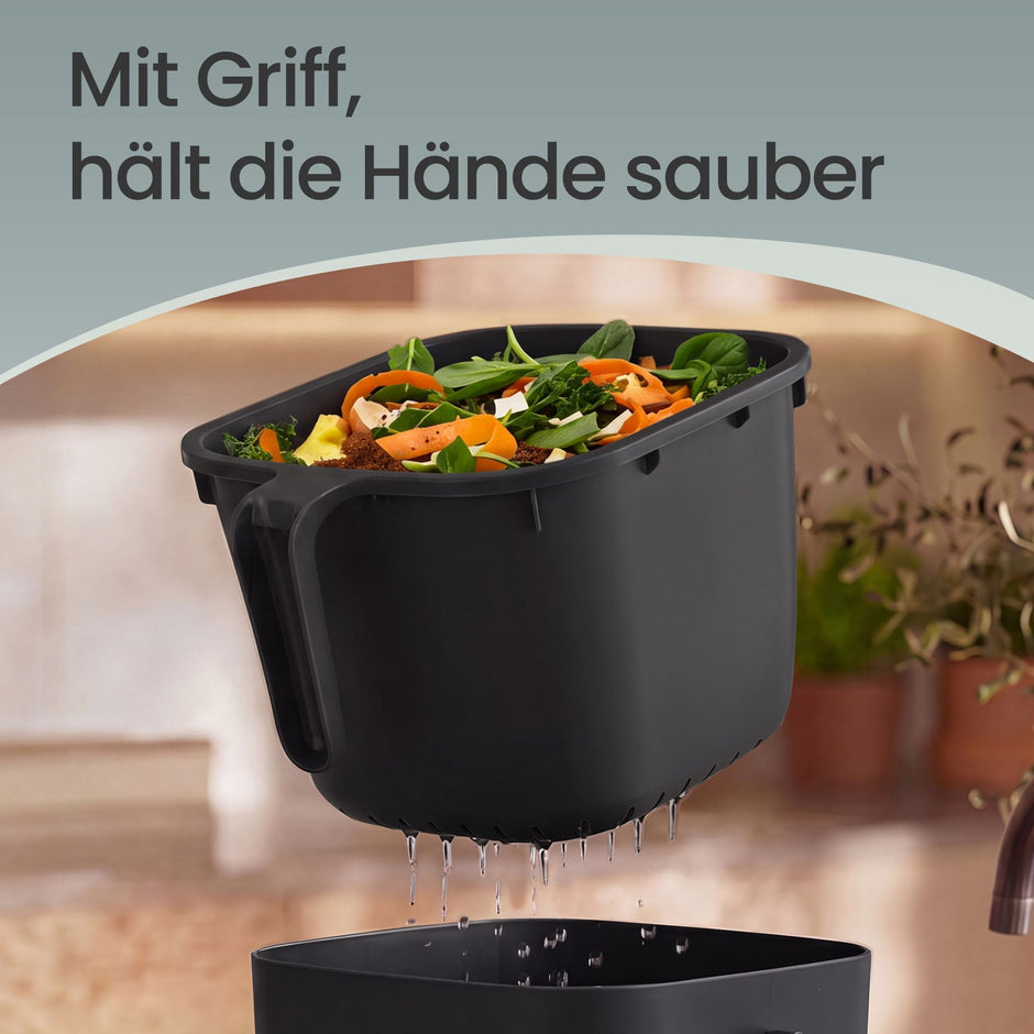Gft-emmer - Geurdicht met Deksel en Handgreep - Zwart - 24 x 20 x 19,5 cm