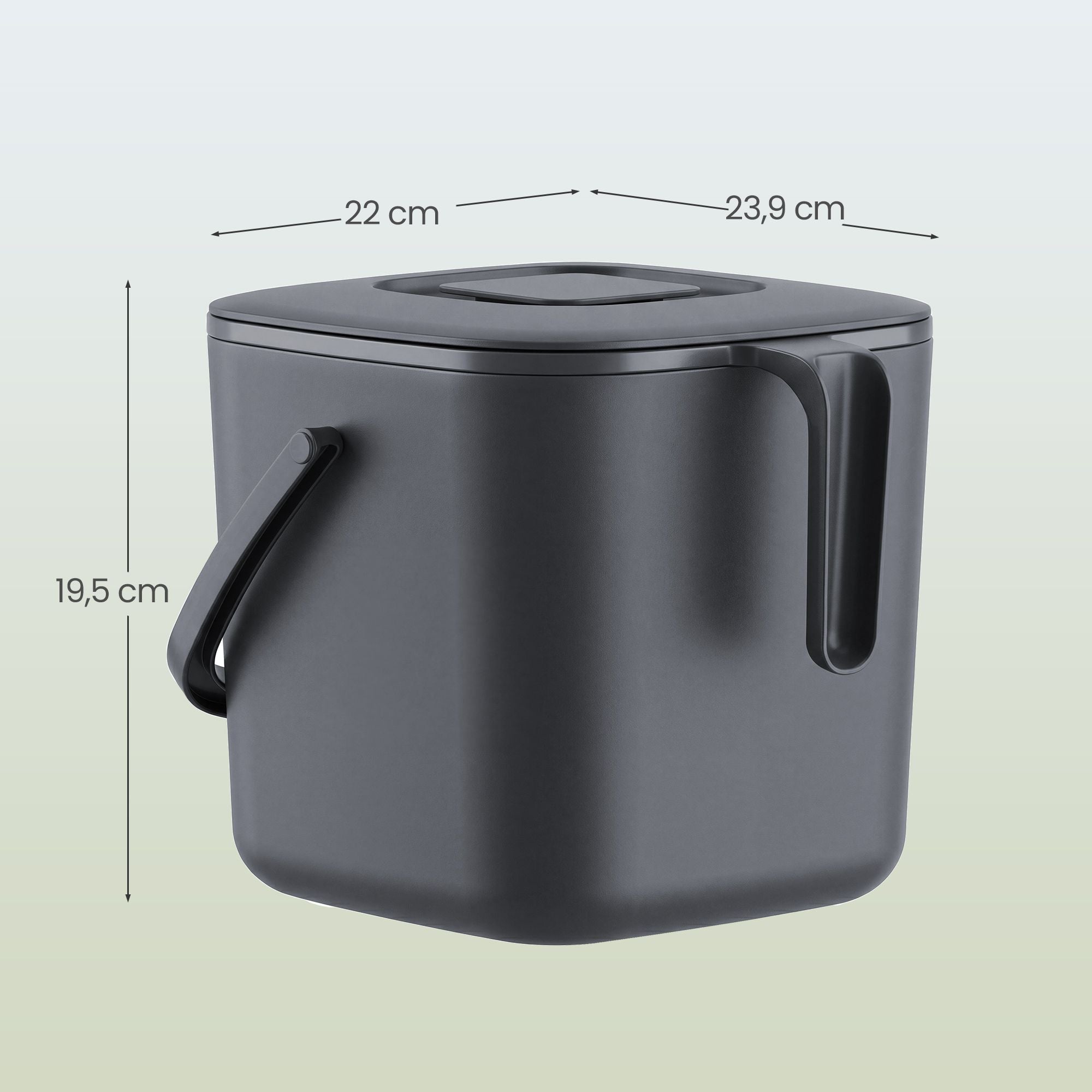 Gft-emmer - Geurdicht met Deksel en Handgreep - Grijs - 24 x 20 x 19,5 cm