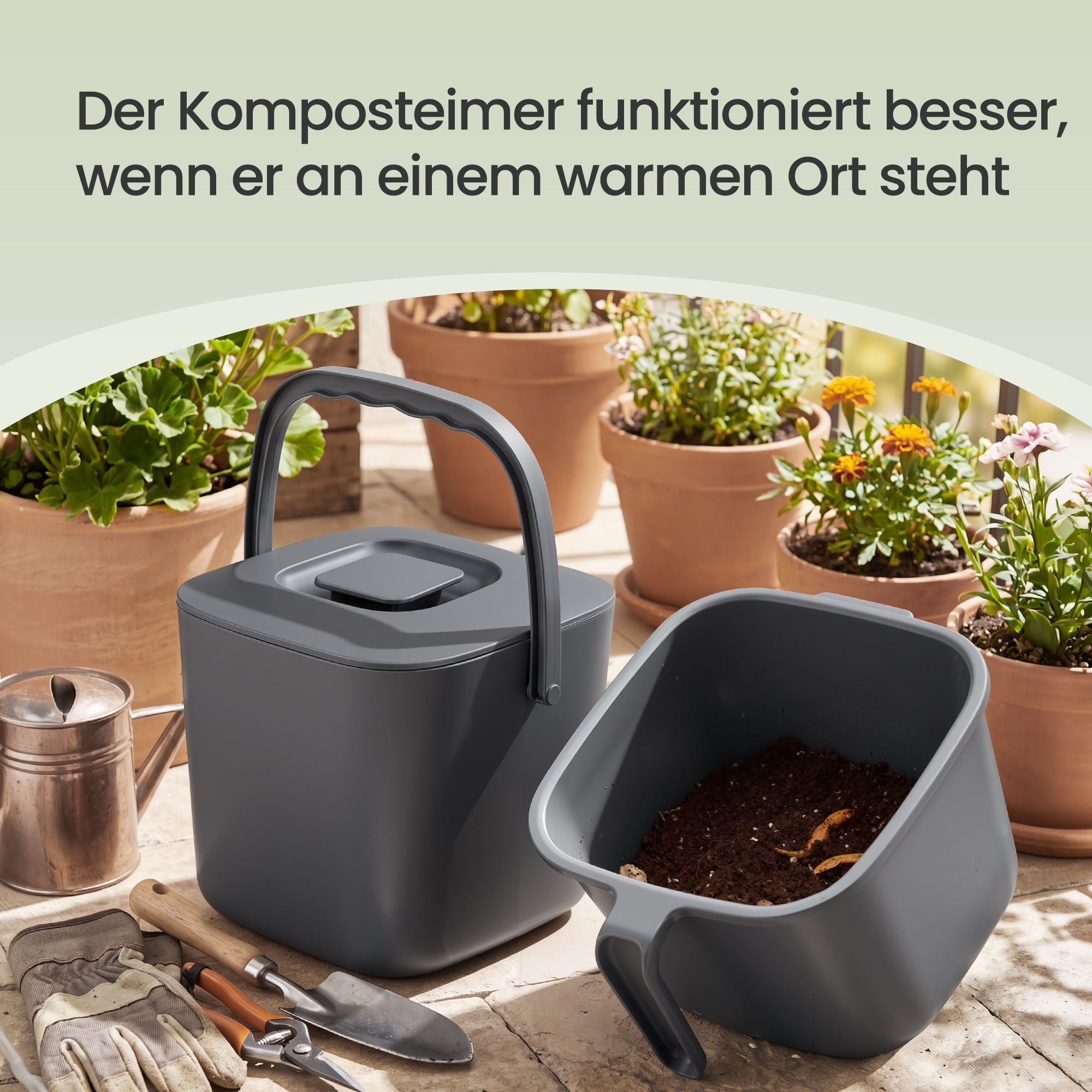 Gft-emmer - Geurdicht met Deksel en Handgreep - Grijs - 24 x 20 x 19,5 cm