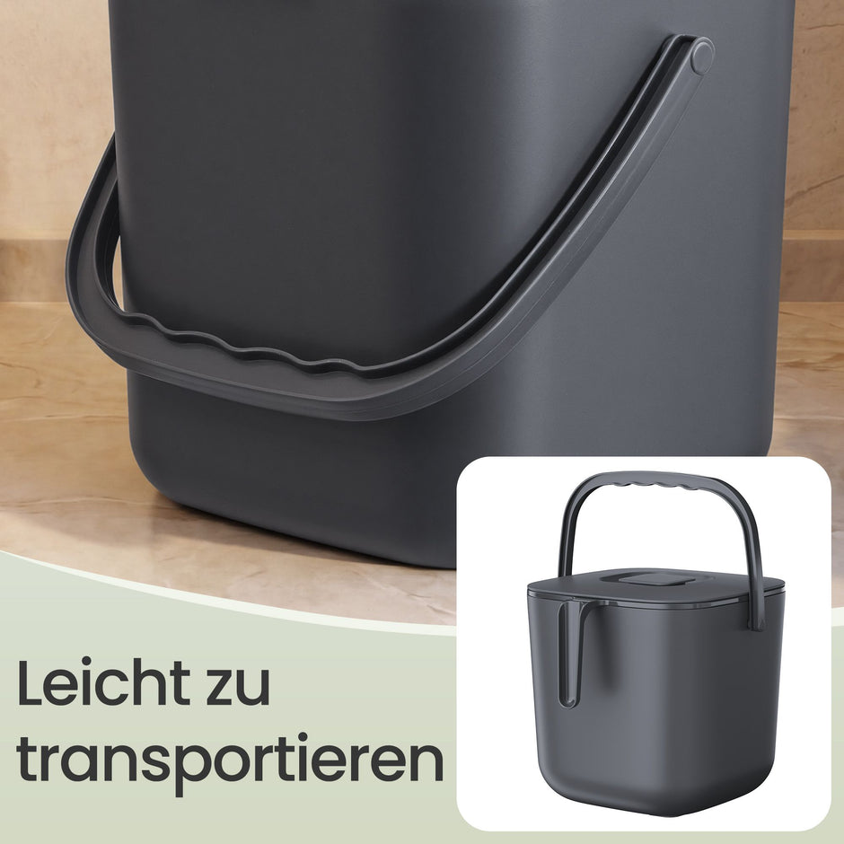 Gft-emmer - Geurdicht met Deksel en Handgreep - Grijs - 24 x 20 x 19,5 cm