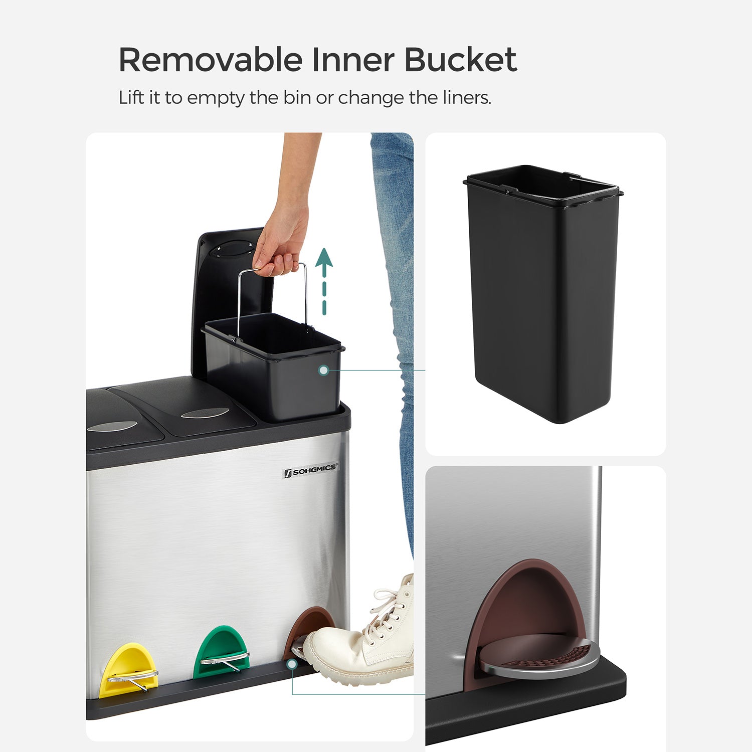 Abfallabteilung Bin-Pedal Bin-24 Liter-3-in-1-Silver