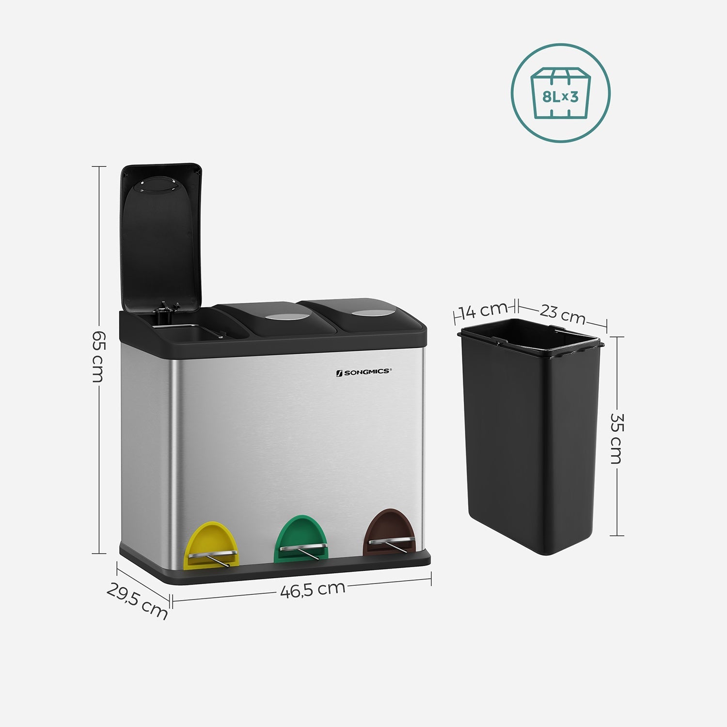 Abfallabteilung Bin-Pedal Bin-24 Liter-3-in-1-Silver