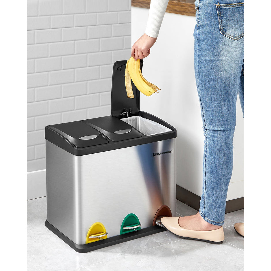 Abfallabteilung Bin-Pedal Bin-24 Liter-3-in-1-Silver