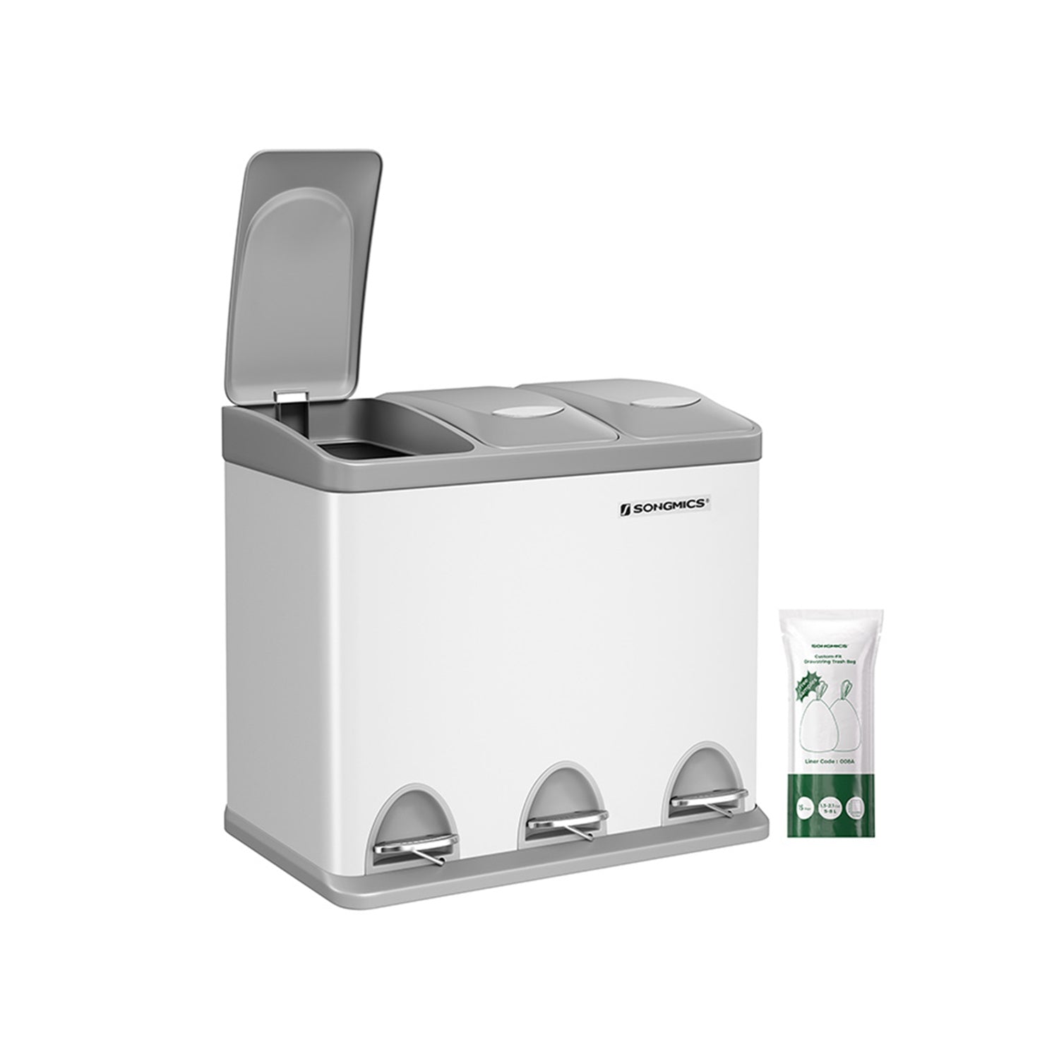 Müllbehälter-3 × 8 Liter-Deckel und innere Eimer-Crème-White & Braun