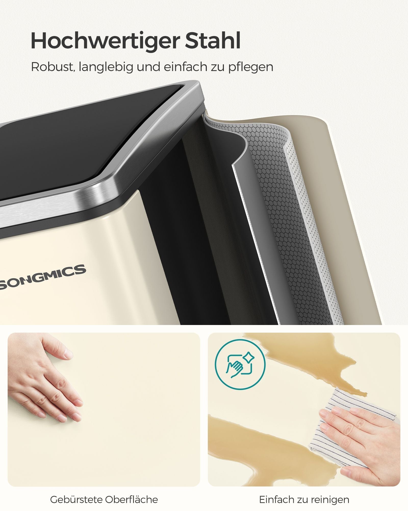 Abfallbehälter - Müllbehälter mit Abfalltrennung - 2 x 15 l - Softclose - Schwarz