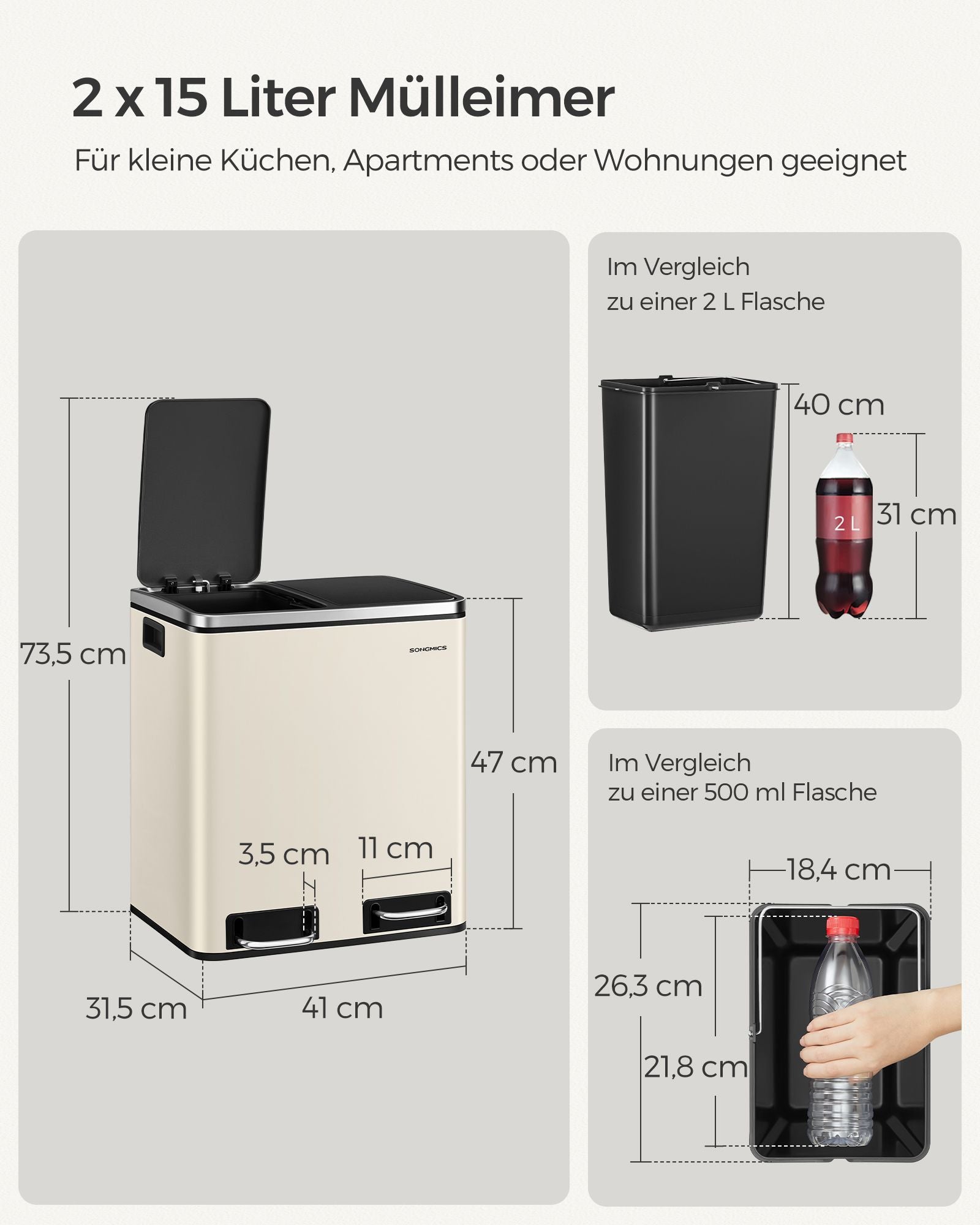 Abfalltrennsystem-3-Kompartimente-3 x 18 l-lid-shand Beige-ink schwarz