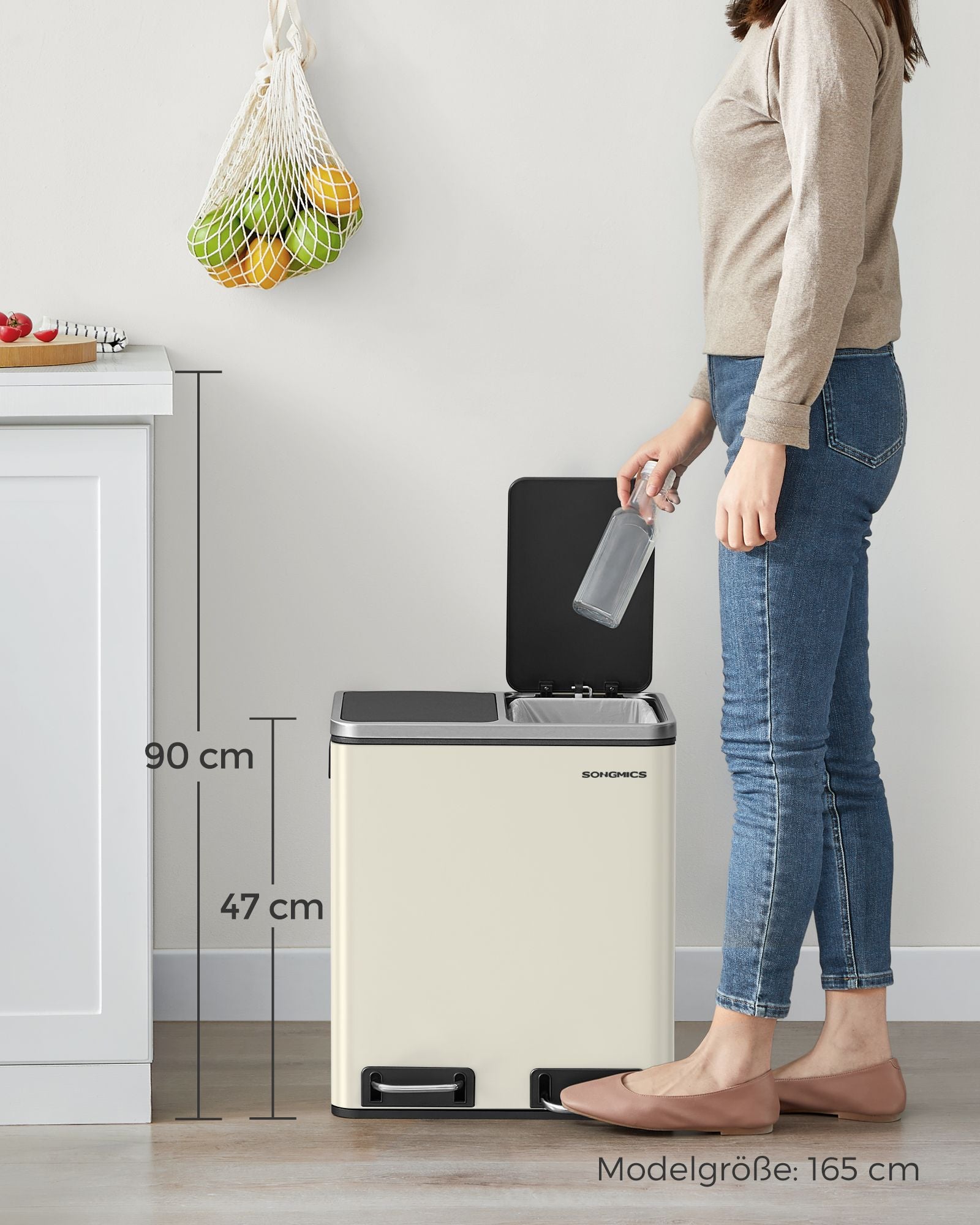 Abfalltrennsystem-3-Kompartimente-3 x 18 l-lid-shand Beige-ink schwarz