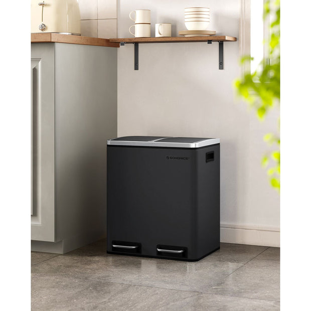 Abfallbehälter - Müllbehälter mit Abfalltrennung - 2 x 15 l - Softclose - Schwarz