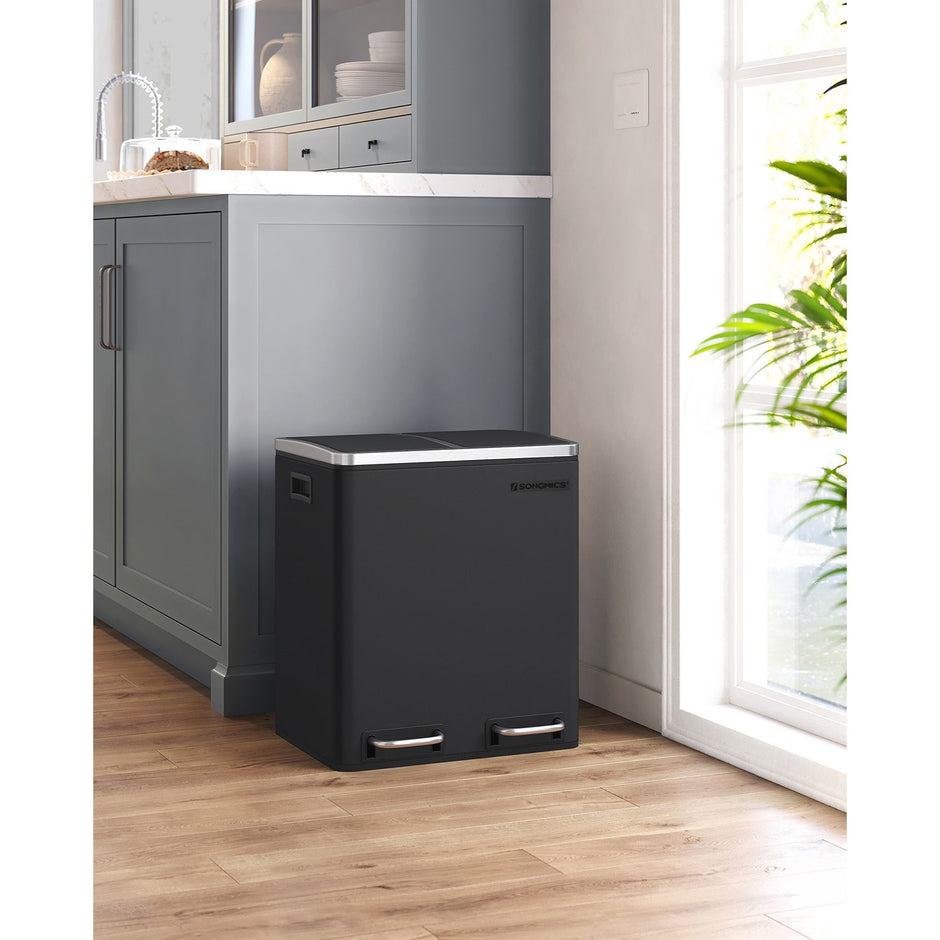 Abfallbehälter - Müllbehälter mit Abfalltrennung - 2 x 15 l - Softclose - Schwarz