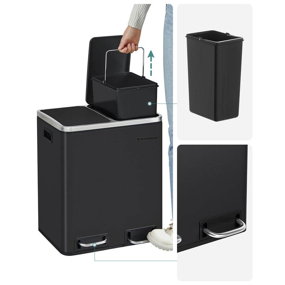 Abfallbehälter - Müllbehälter mit Abfalltrennung - 2 x 15 l - Softclose - Schwarz