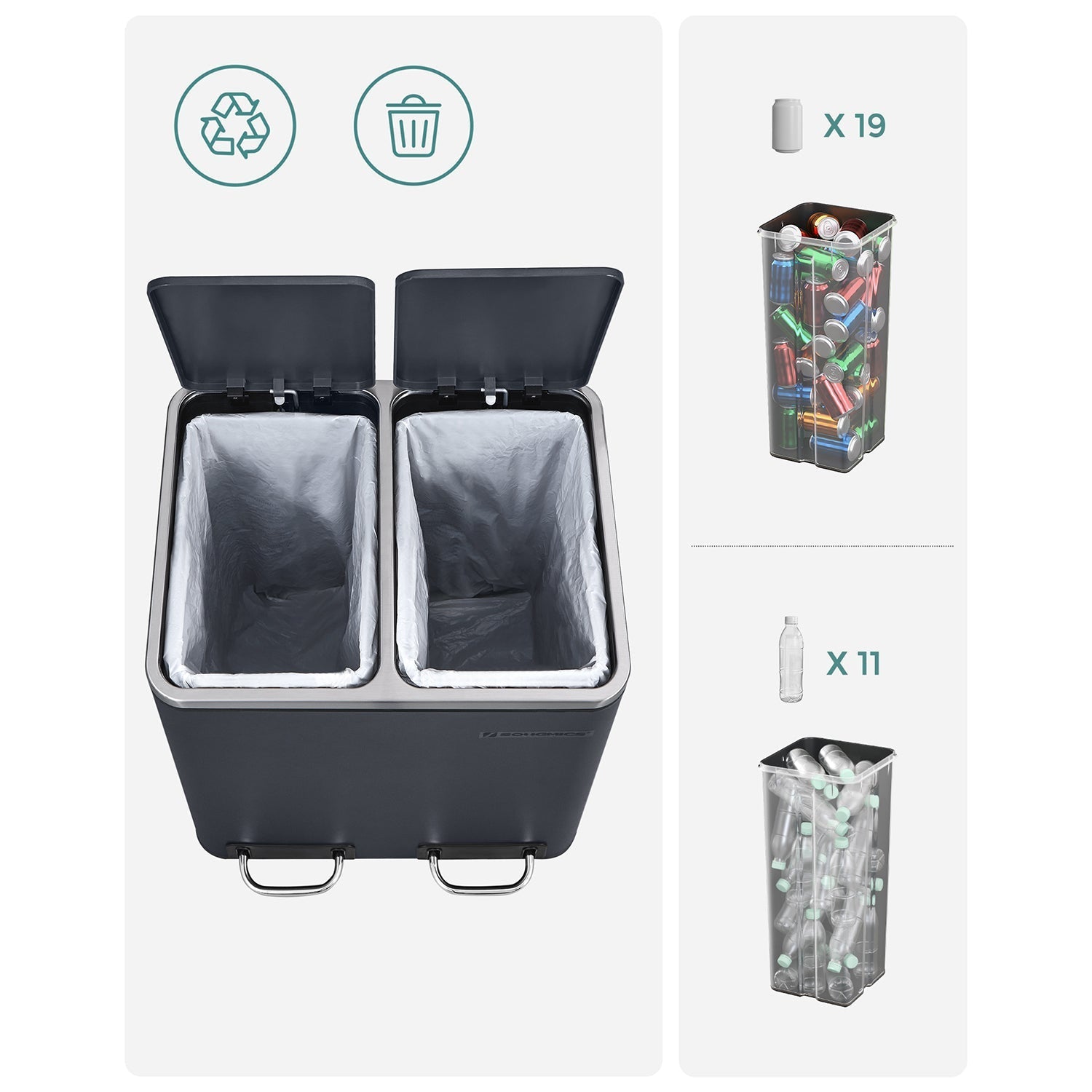 Abfallbehälter - Metallpedalbehälter - 30 Liter - Flauchgrau