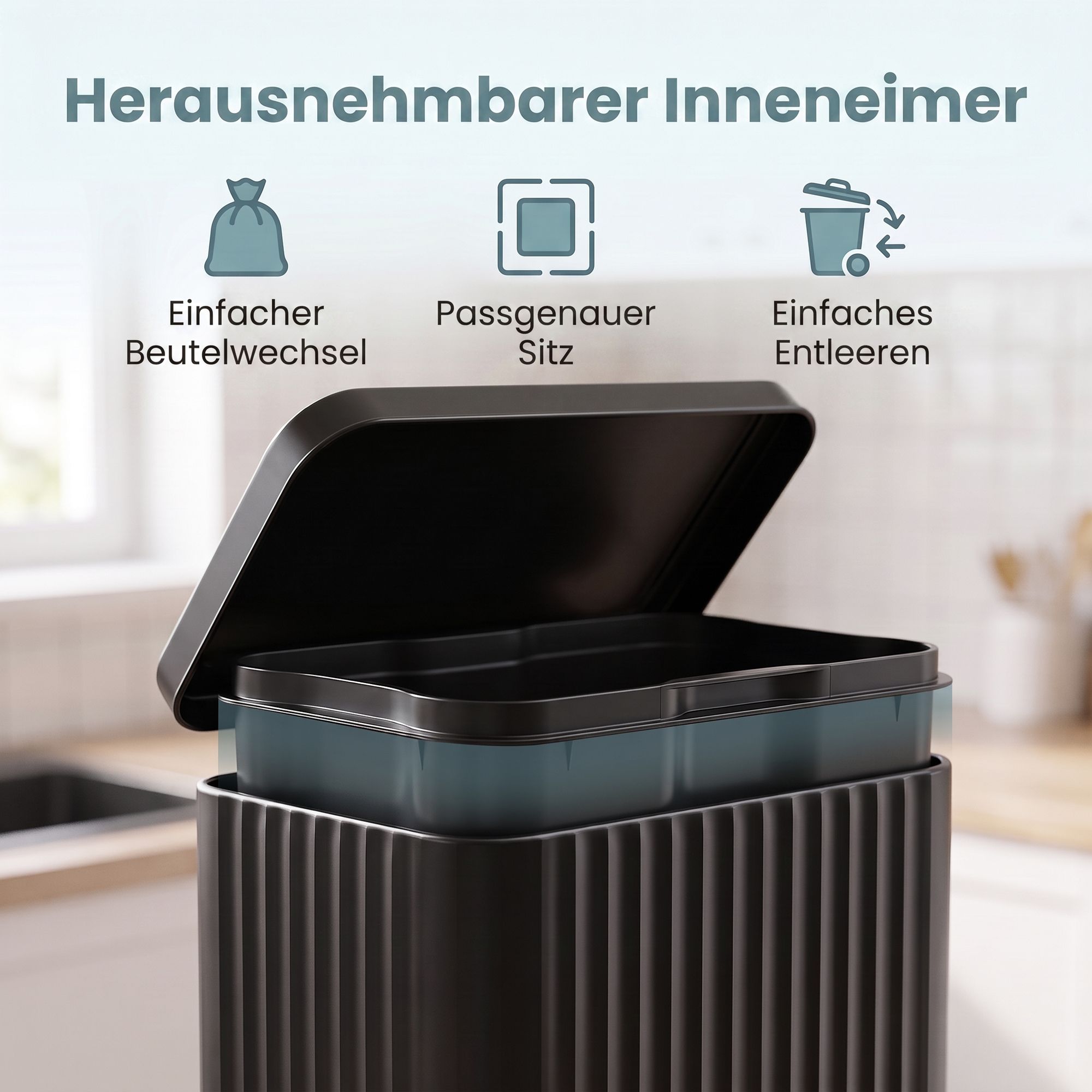 Pedaalemmer - Met Softclose-deksel en Uitneembare Binnenemmer - Zwart - 33,6 x 29,8 x 59,5 cm