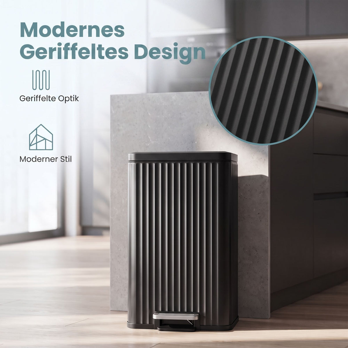 Pedaalemmer - Met Softclose-deksel en Uitneembare Binnenemmer - Zwart - 33,6 x 29,8 x 59,5 cm