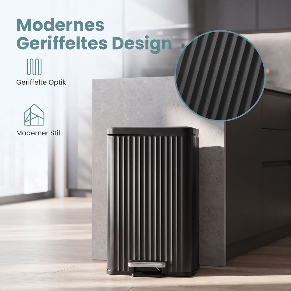 Pedaalemmer - Met Softclose-deksel en Uitneembare Binnenemmer - Zwart - 33,6 x 29,8 x 59,5 cm