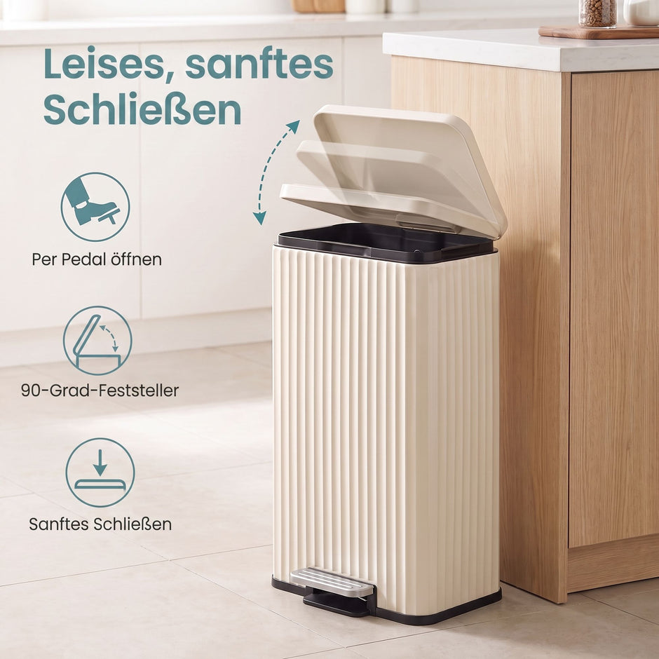 Pedaalemmer - Met Softclose-deksel en Uitneembare Binnenemmer - Beige - 33,6 x 29,8 x 59,5 cm