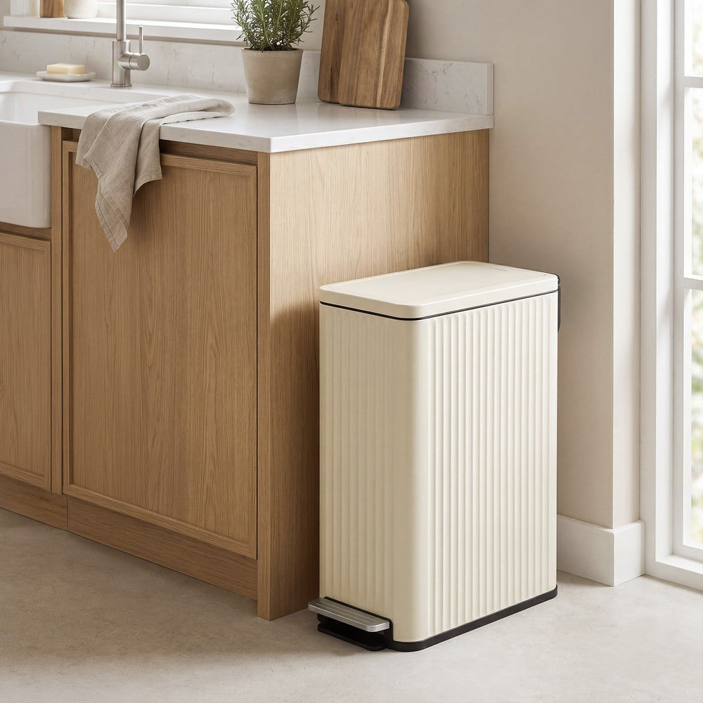 Pedaalemmer - 50 Liter - Soft-Close Deksel - Staal - Crème