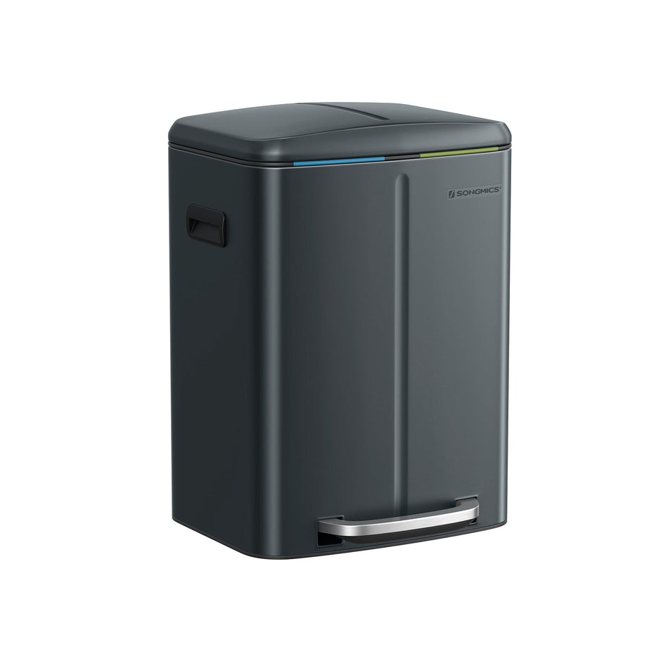 Abfallbehälter - 2 Fächer - 2 x 20 l - Metall mit Pedal - 40 l - Weiß