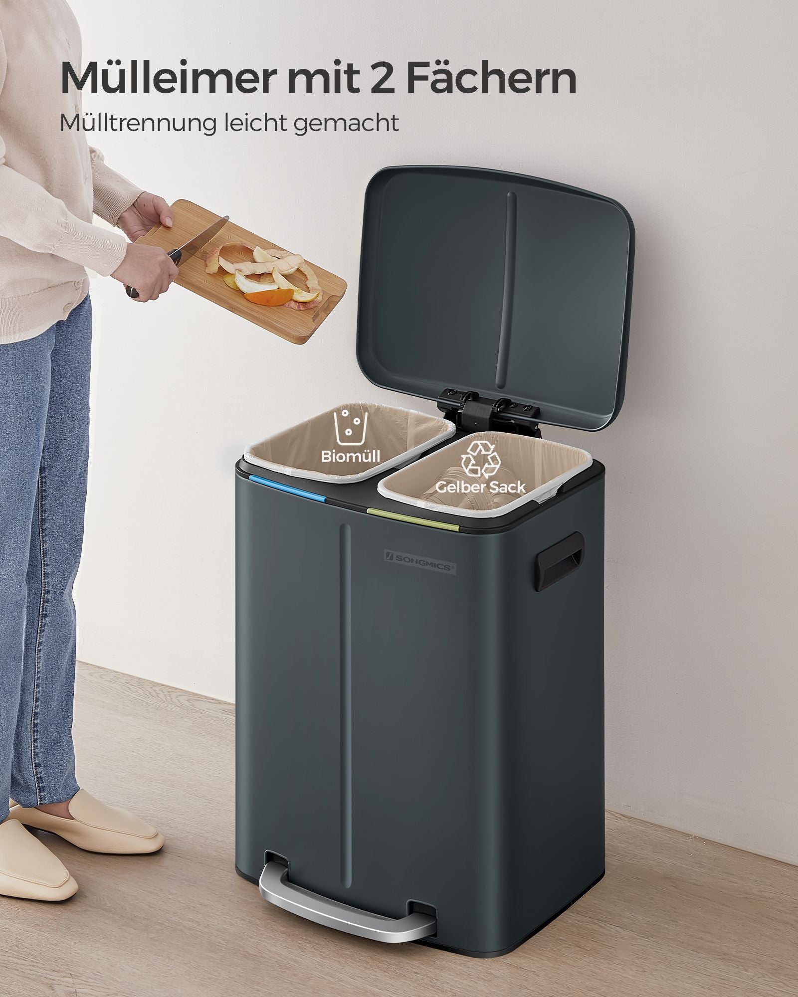 Küche Prullen Bin - 2 × 20 l - mit weicher Schließdeckel - grünes Grau