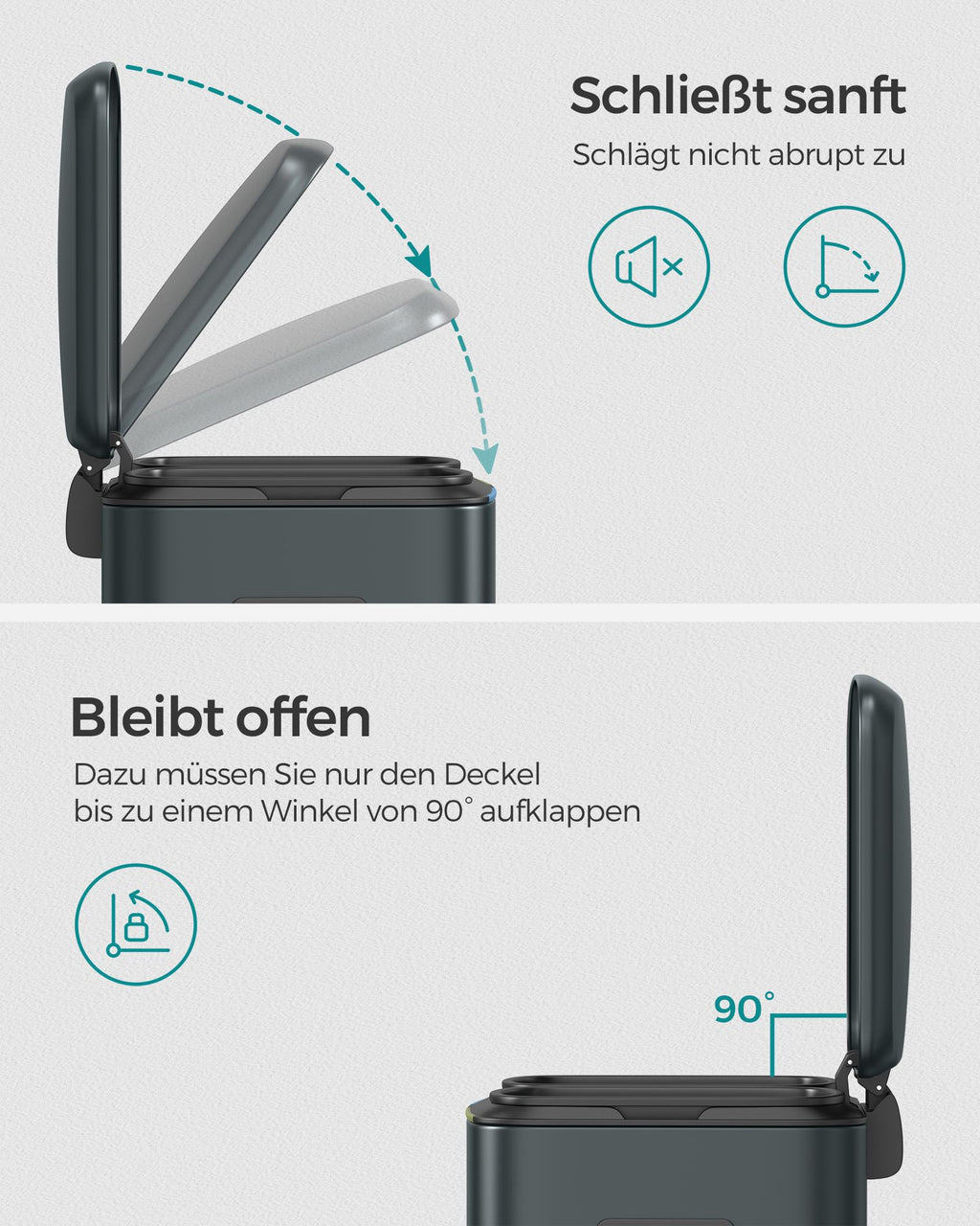 Küche Prullen Bin - 2 × 20 l - mit weicher Schließdeckel - grünes Grau