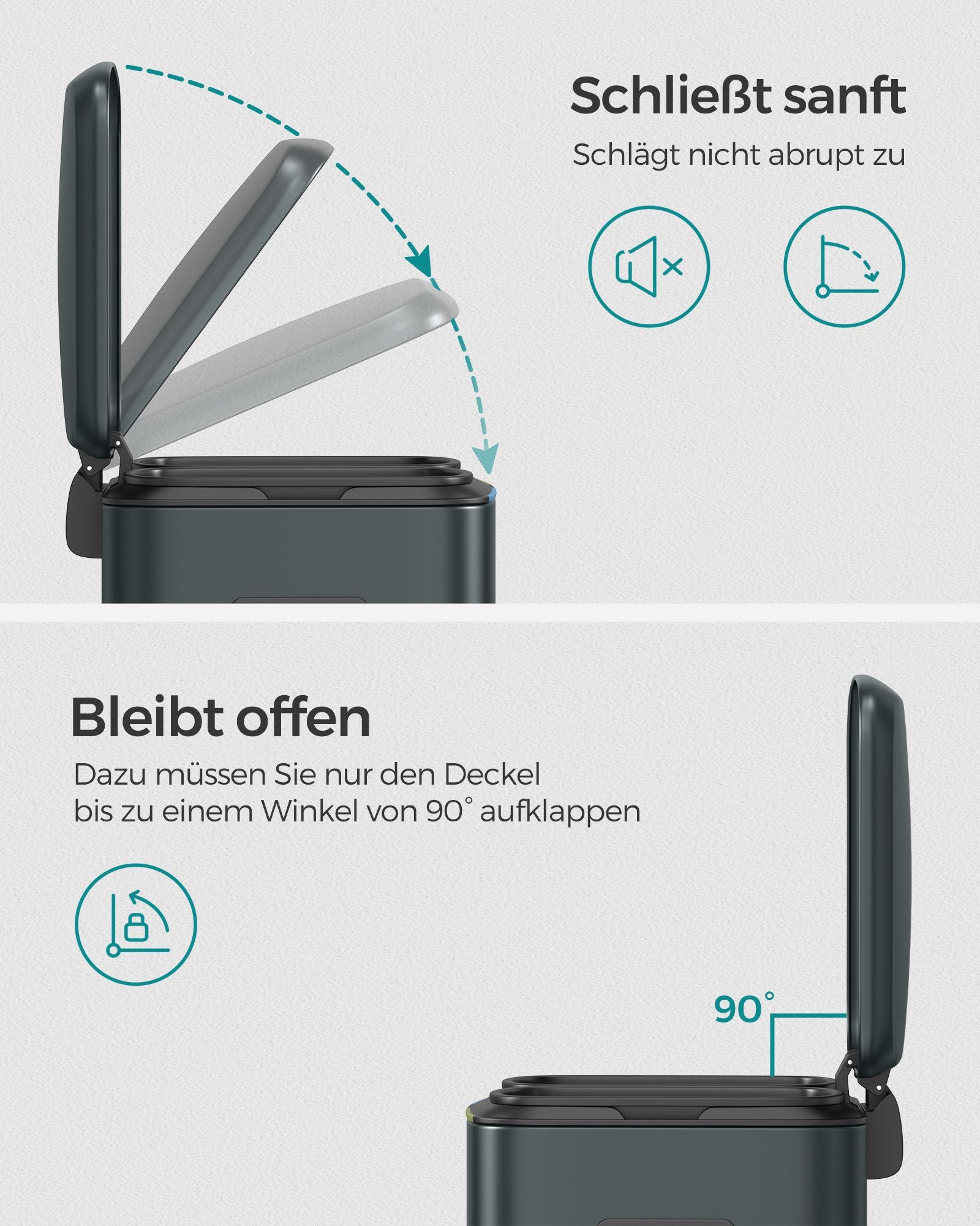 Küche Prullen Bin - 2 × 20 l - mit weicher Schließdeckel - grünes Grau