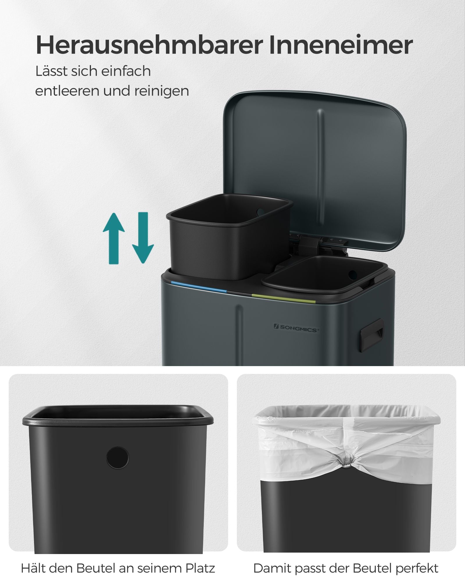 Küche Prullen Bin - 2 × 20 l - mit weicher Schließdeckel - grünes Grau