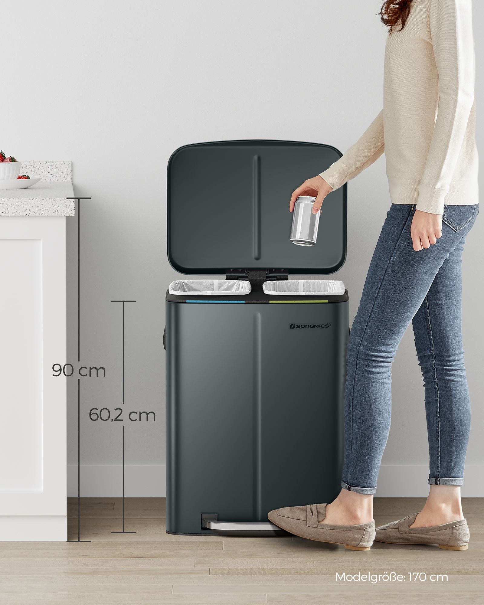 Küche Prullen Bin - 2 × 20 l - mit weicher Schließdeckel - grünes Grau