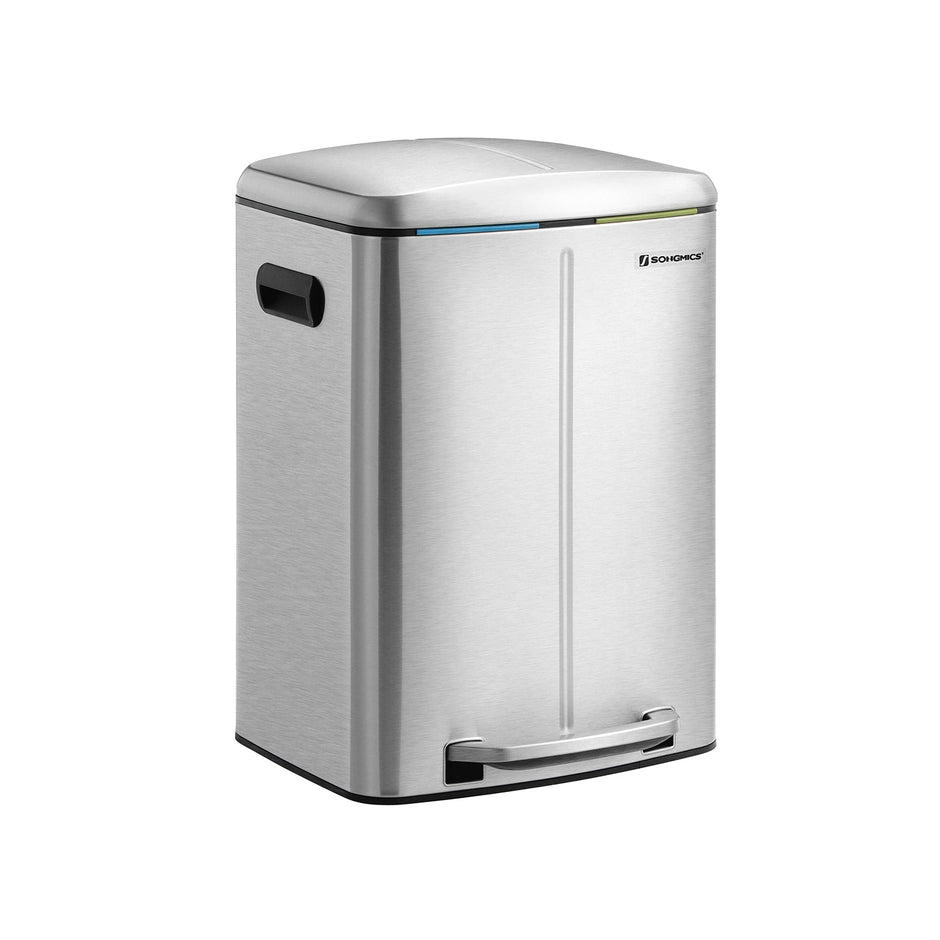 Abfallbehälter - 2 Fächer - 2 x 20 l - Metall mit Pedal - 40 l - Weiß