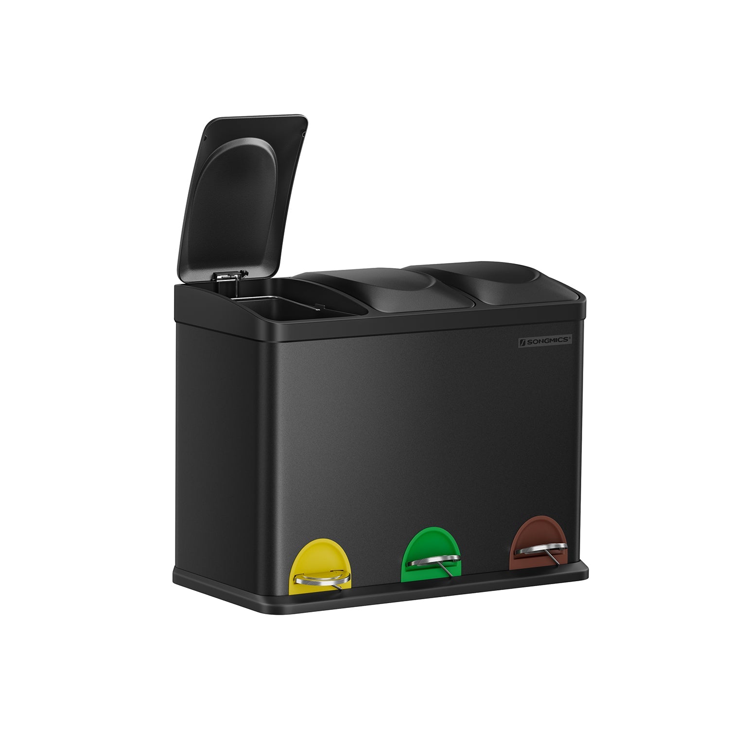 Abfallbehälter - Küche Prullen -Behälter mit Pedal - 45 l (3 x 15 l) - Edelstahl - Silber/Schwarz