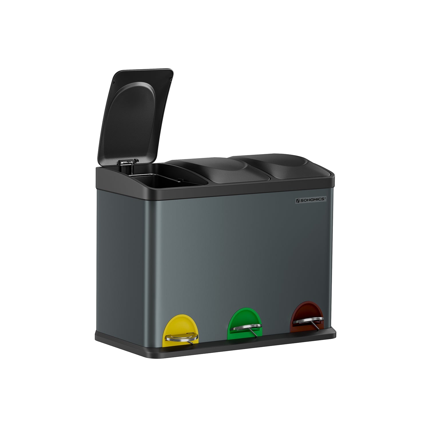 Abfallbehälter - Küche Prullen -Behälter mit Pedal - 45 l (3 x 15 l) - Edelstahl - Silber/Schwarz