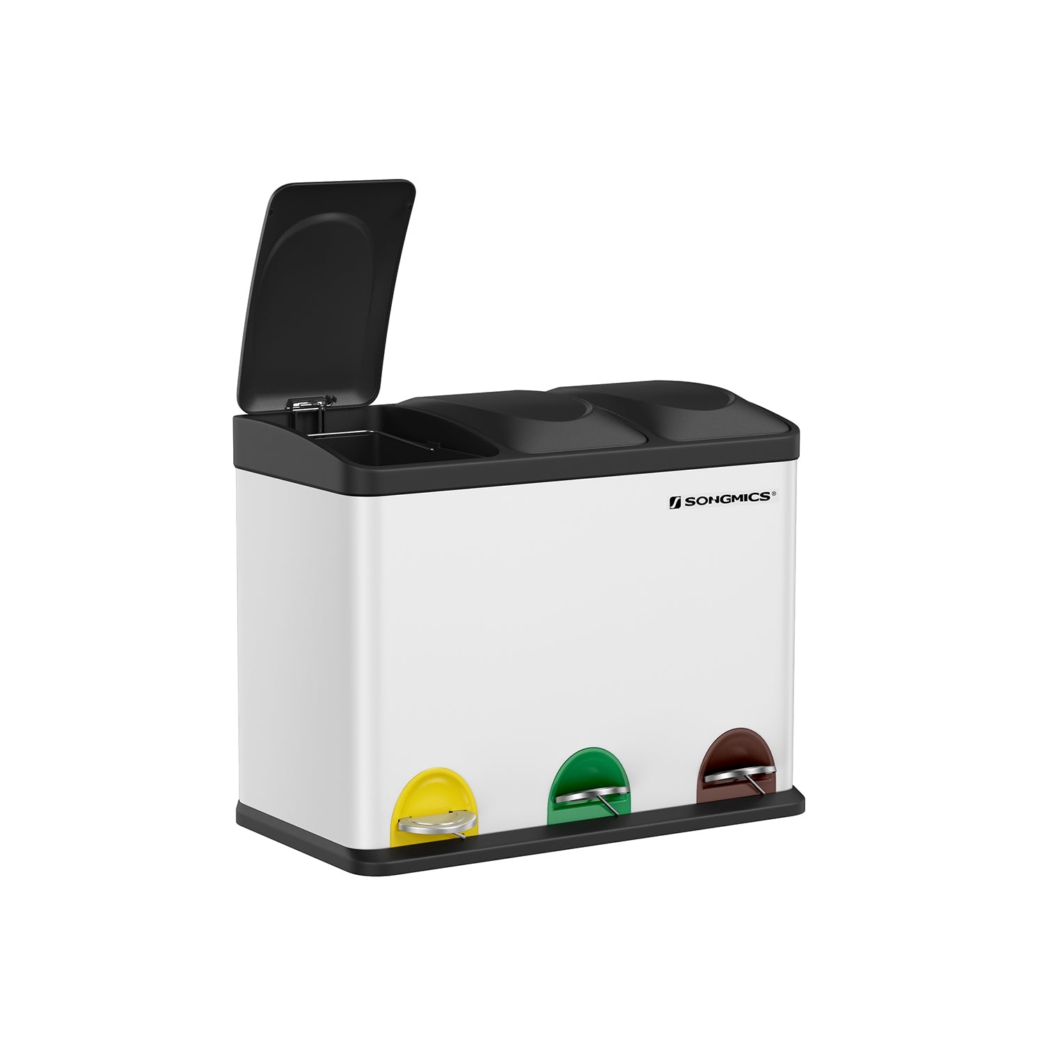 Abfallbehälter - Küche Prullen -Behälter mit Pedal - 45 l (3 x 15 l) - Edelstahl - Silber/Schwarz