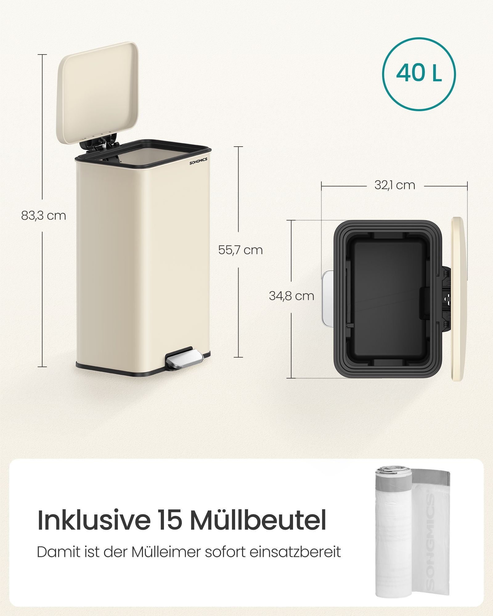 Küche Prullen Box mit Deckel 40 Liter Sand Beige