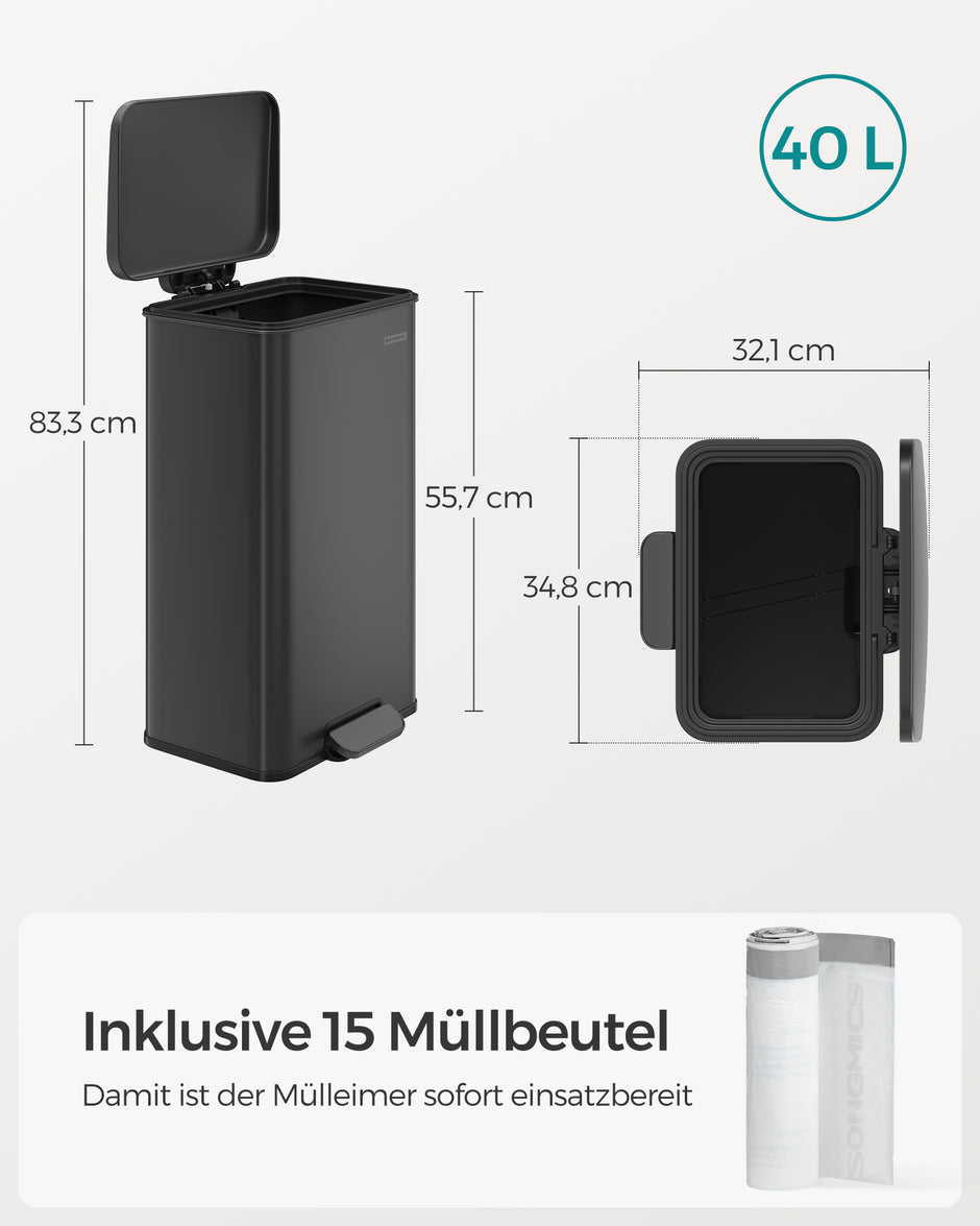 Küche Prullen Bin - 40 Liter - Pedal Grenbak - Schwarz