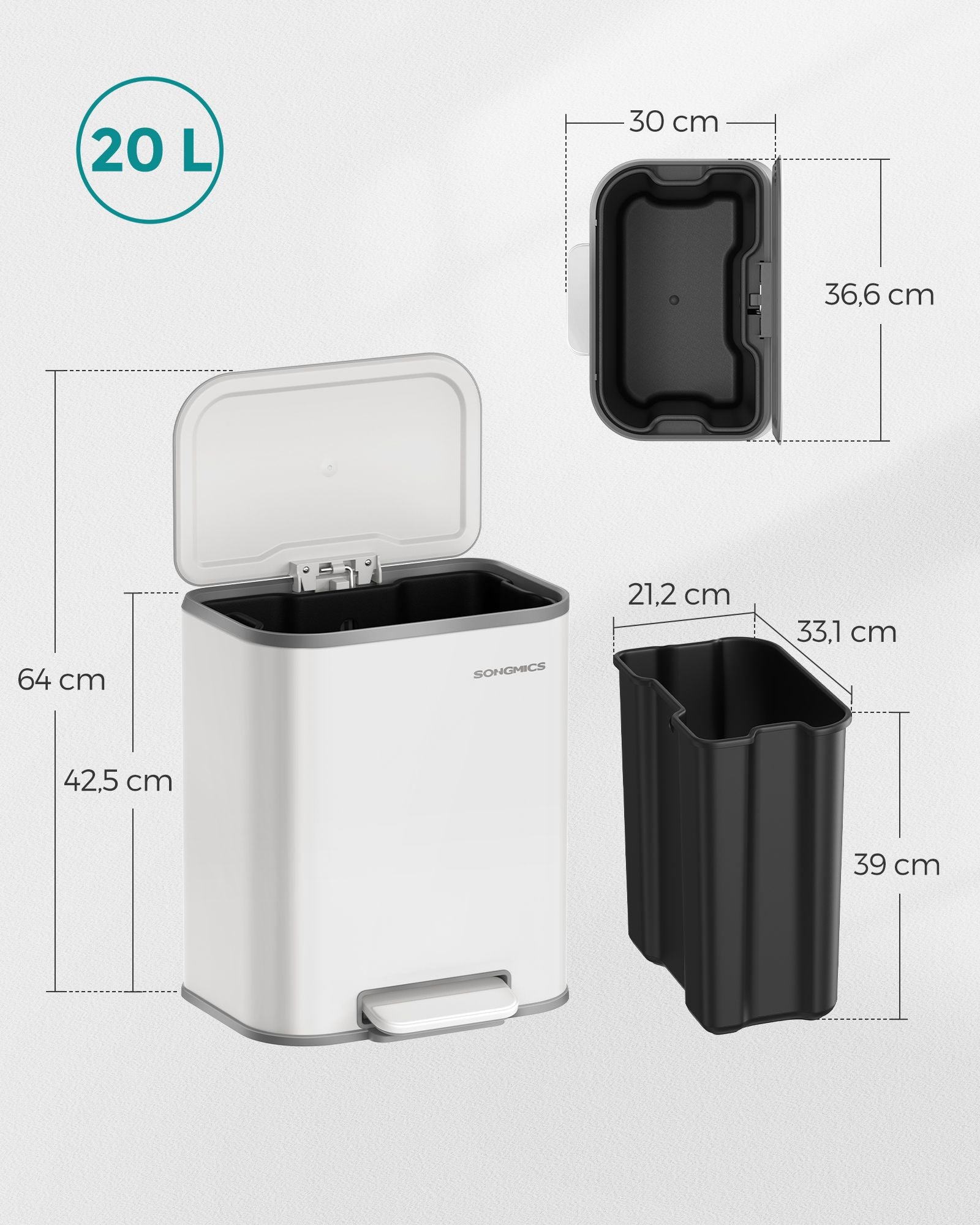 Müllbehälter - 20 Liter - mit Wolkwit Deckel