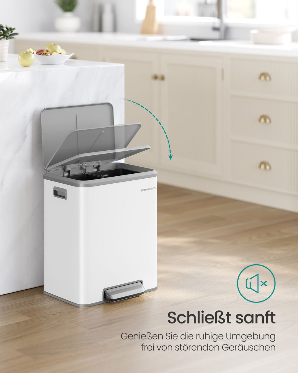 Abfalltrennsystem 2 Kompartimente für Recycling und Restabfälle, Wolkwit